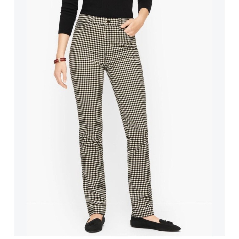 Talbots Women's Corduroy Straight Leg Pants Size 14 Black White High Rise
